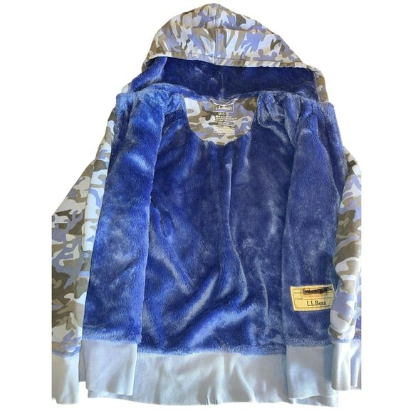 LL Bean Kids girls medium 10/12 Hoodie Sweatshirt Fleece Lined Blue Camo WARM - Picture 4 of 7